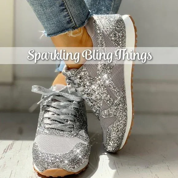 NEW Sparkling Bling Glitter Sneakers Athletic Sports Shoes Silver Black … - Picture 3 of 12